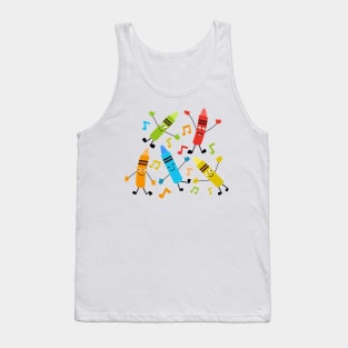 Funny Kawaii Dancing Crayons With Music Notes Tank Top